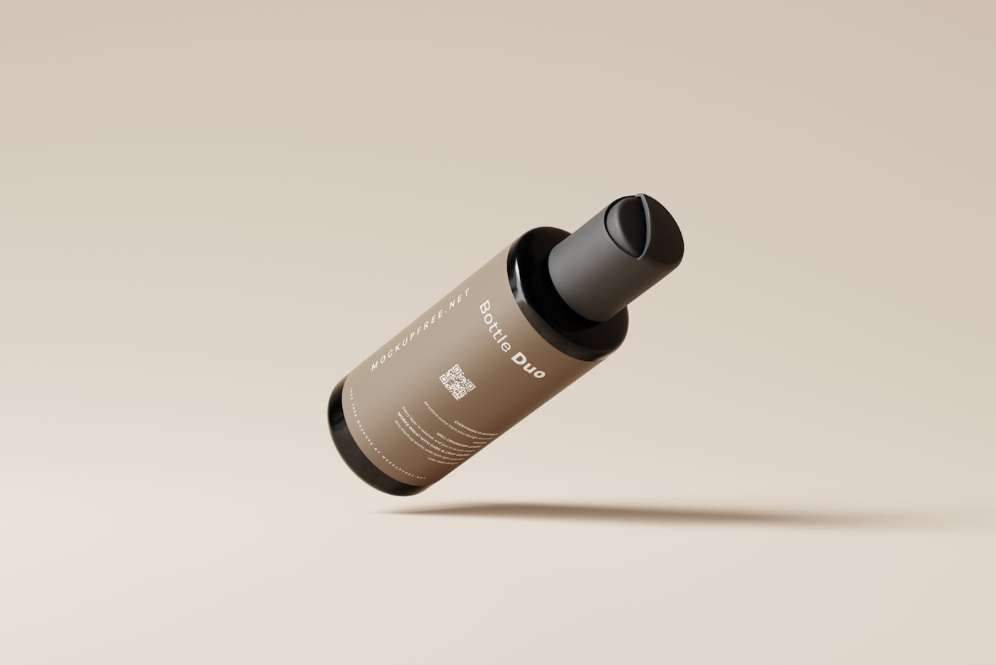 Pump bottle floating on a cream background